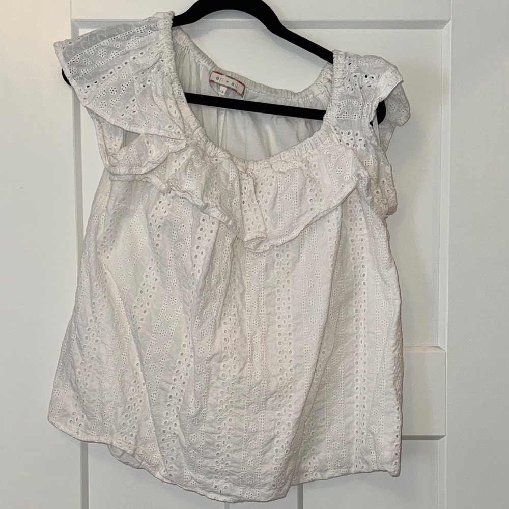 Anthropologie White Eyelet Blouse with Ruffles